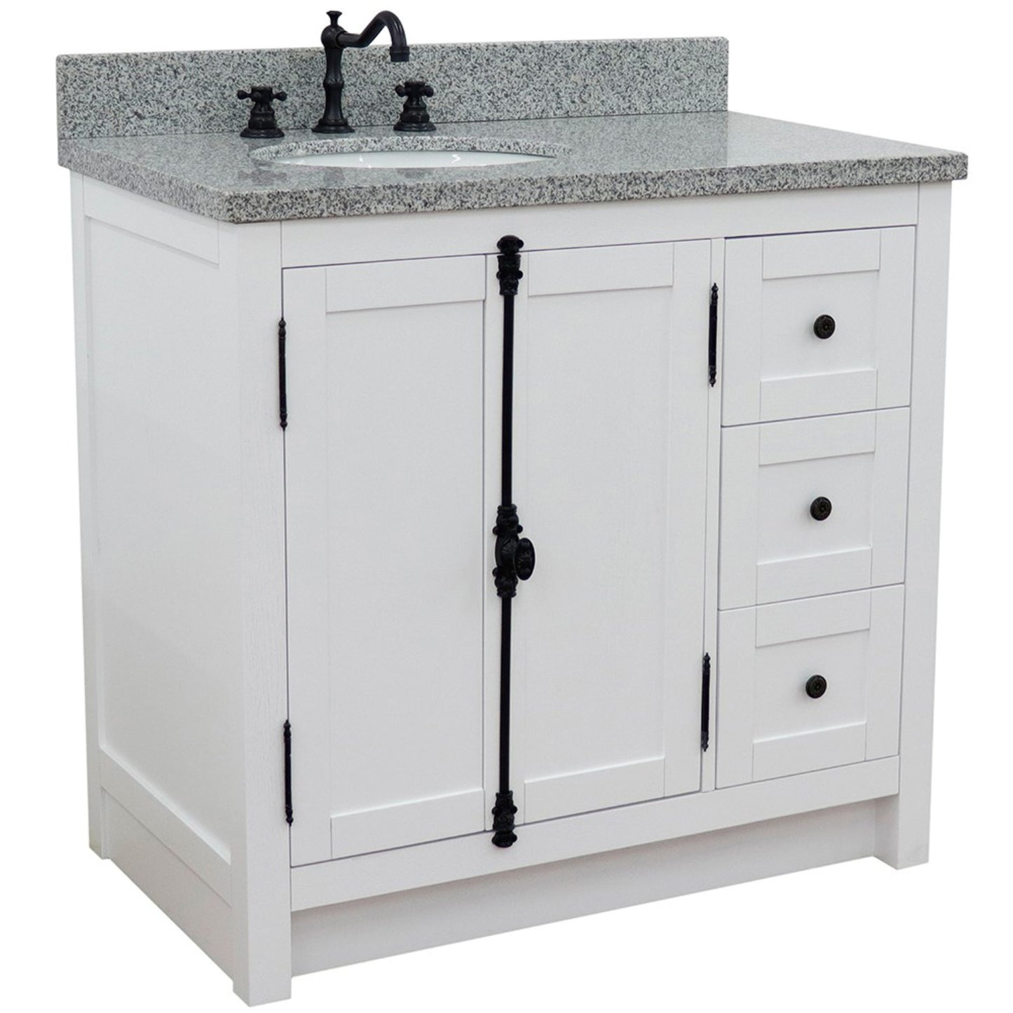 37" Single vanity in Glacier Ash finish with Gray granite top and oval sink Left doors/Left sink