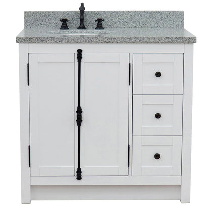 37" Single vanity in Glacier Ash finish with Gray granite top and oval sink Left doors/Left sink