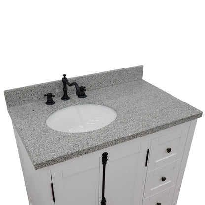 37" Single vanity in Glacier Ash finish with Gray granite top and oval sink Left doors/Left sink