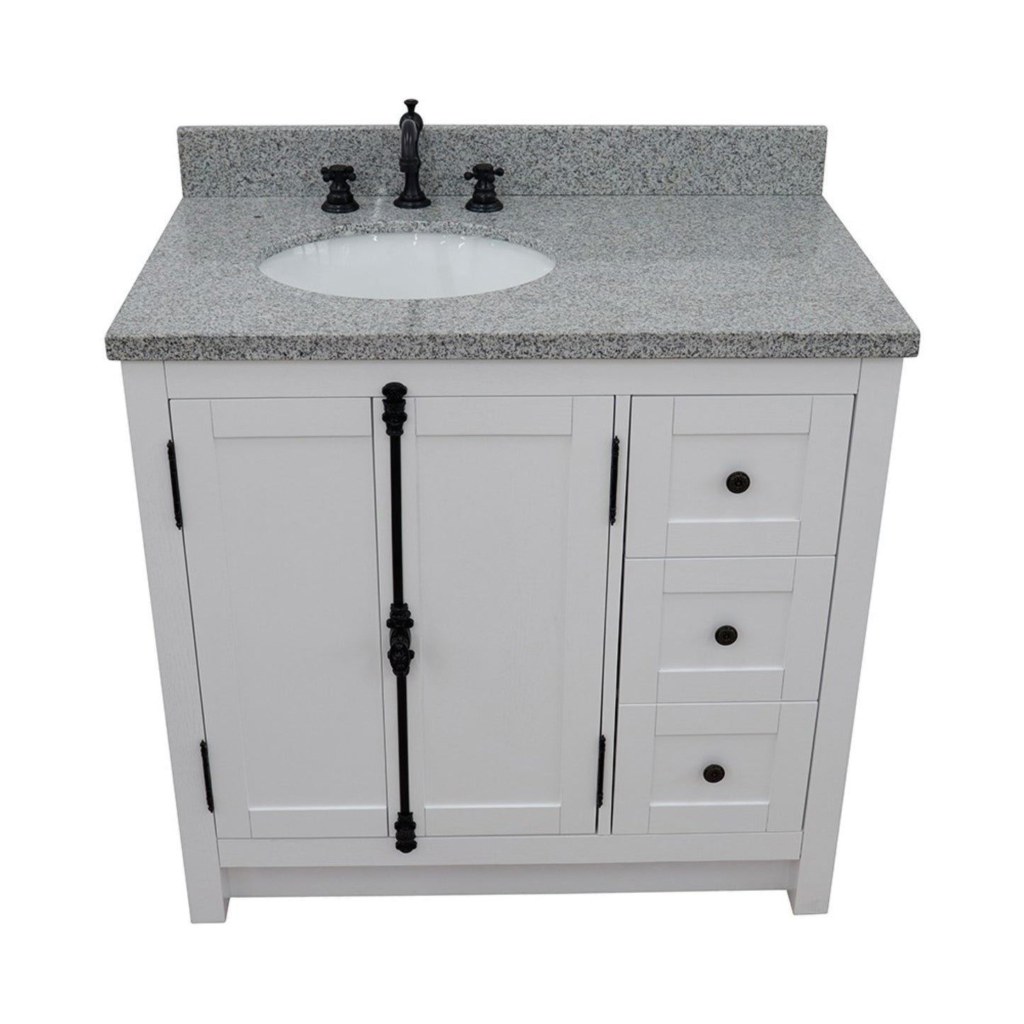 37" Single vanity in Glacier Ash finish with Gray granite top and oval sink Left doors/Left sink