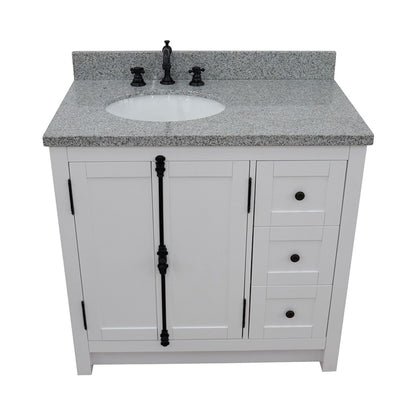 37" Single vanity in Glacier Ash finish with Gray granite top and oval sink Left doors/Left sink