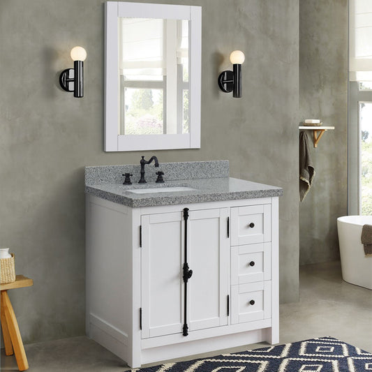 37" Single vanity in Glacier Ash finish with Gray granite top and rectangle sink Left doors/Left sink