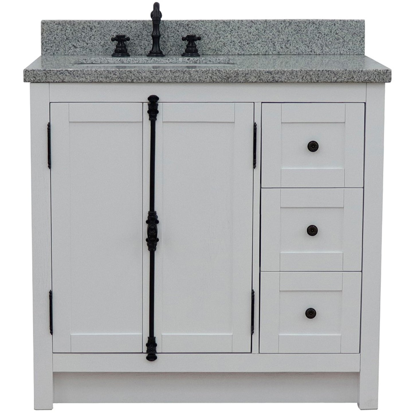 37" Single vanity in Glacier Ash finish with Gray granite top and rectangle sink Left doors/Left sink