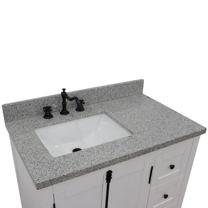 37" Single vanity in Glacier Ash finish with Gray granite top and rectangle sink Left doors/Left sink