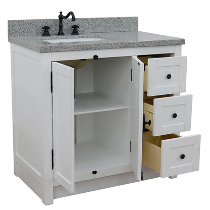 37" Single vanity in Glacier Ash finish with Gray granite top and rectangle sink Left doors/Left sink