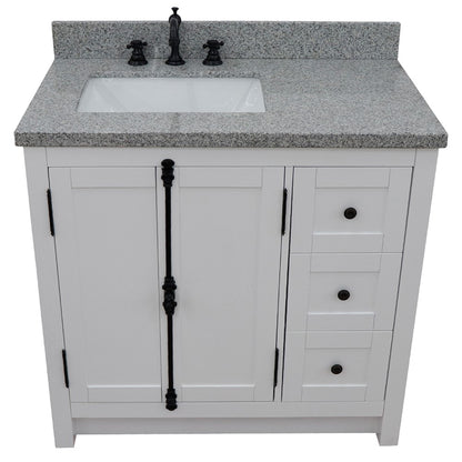 37" Single vanity in Glacier Ash finish with Gray granite top and rectangle sink Left doors/Left sink