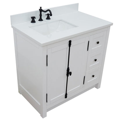 37" Single vanity in Glacier Ash finish with White engineered stone top and rectangle sink Left doors/Left sink