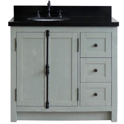 37" Single vanity in Gray Ash finish with Black galaxy top and oval sink Left doors/Left sink