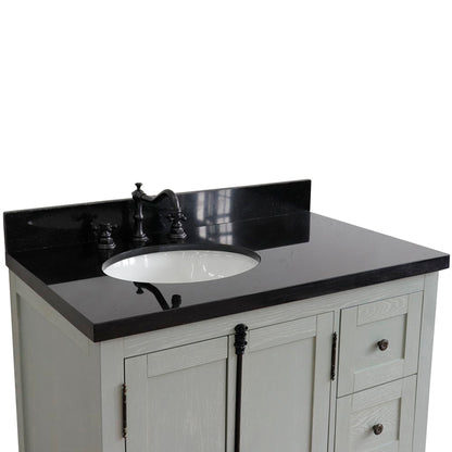 37" Single vanity in Gray Ash finish with Black galaxy top and oval sink Left doors/Left sink