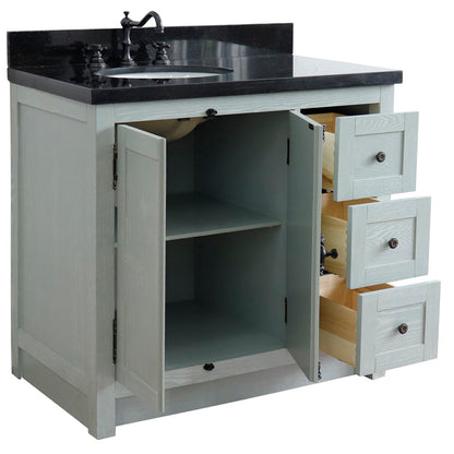 37" Single vanity in Gray Ash finish with Black galaxy top and oval sink Left doors/Left sink