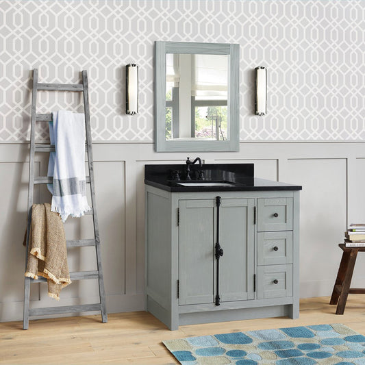 37" Single vanity in Gray Ash finish with Black galaxy top and rectangle sink Left doors/Left sink