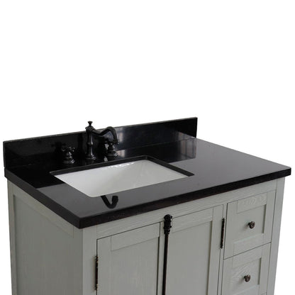 37" Single vanity in Gray Ash finish with Black galaxy top and rectangle sink Left doors/Left sink
