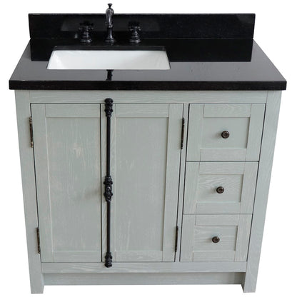 37" Single vanity in Gray Ash finish with Black galaxy top and rectangle sink Left doors/Left sink