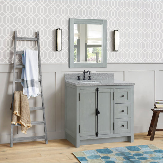37" Single vanity in Gray Ash finish with Gray granite top and oval sink Left doors/Left sink