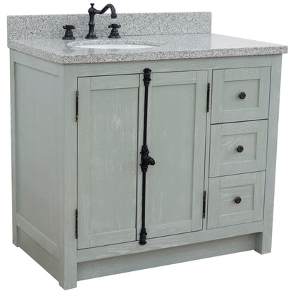 37" Single vanity in Gray Ash finish with Gray granite top and oval sink Left doors/Left sink