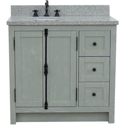 37" Single vanity in Gray Ash finish with Gray granite top and oval sink Left doors/Left sink