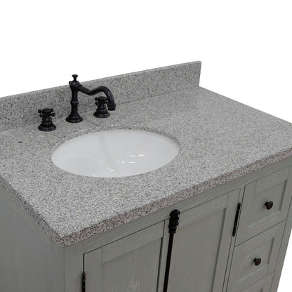 37" Single vanity in Gray Ash finish with Gray granite top and oval sink Left doors/Left sink