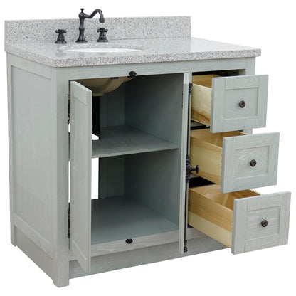 37" Single vanity in Gray Ash finish with Gray granite top and oval sink Left doors/Left sink