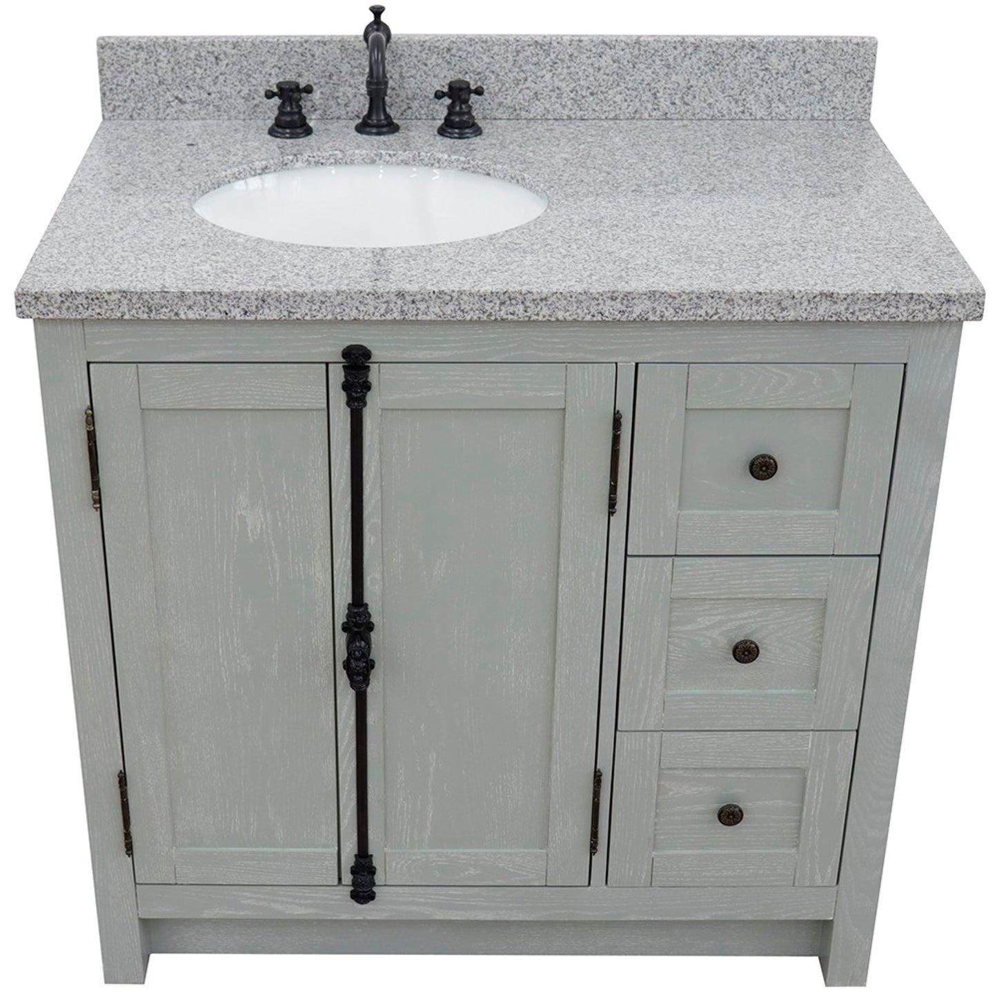 37" Single vanity in Gray Ash finish with Gray granite top and oval sink Left doors/Left sink