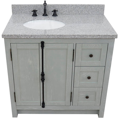 37" Single vanity in Gray Ash finish with Gray granite top and oval sink Left doors/Left sink