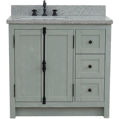 37" Single vanity in Gray Ash finish with Gray granite top and rectangle sink Left doors/Left sink