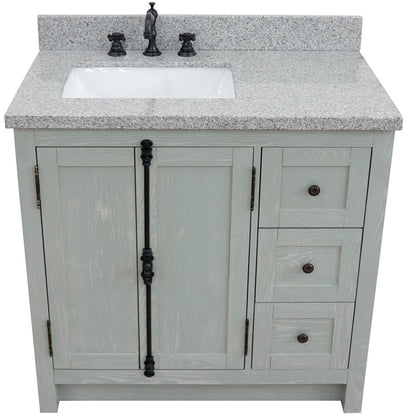37" Single vanity in Gray Ash finish with Gray granite top and rectangle sink Left doors/Left sink