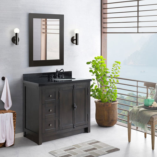 37" Single vanity in Brown Ash finish with Black galaxy top and oval sink Right doors/Right sink