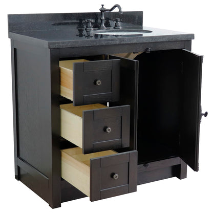 37" Single vanity in Brown Ash finish with Black galaxy top and oval sink Right doors/Right sink