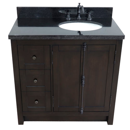 37" Single vanity in Brown Ash finish with Black galaxy top and oval sink Right doors/Right sink