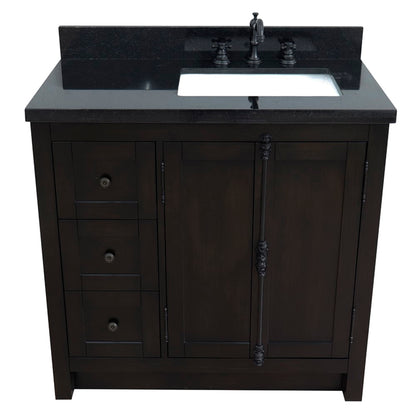 37" Single vanity in Brown Ash finish with Black galaxy top and rectangle sink Right doors/Right sink