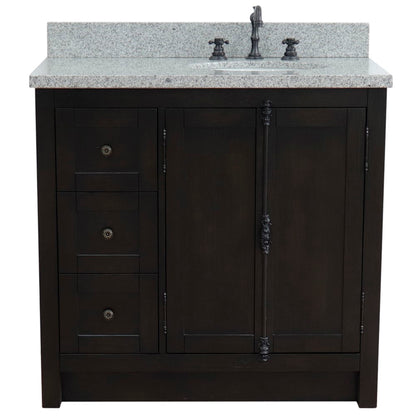 37" Single vanity in Brown Ash finish with Gray granite top and oval sink Right doors/Right sink