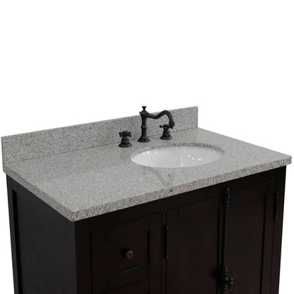 37" Single vanity in Brown Ash finish with Gray granite top and oval sink Right doors/Right sink