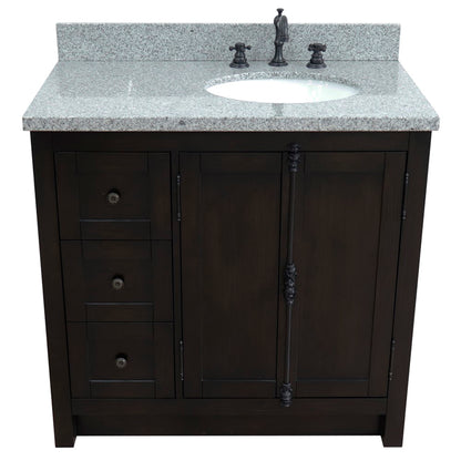 37" Single vanity in Brown Ash finish with Gray granite top and oval sink Right doors/Right sink