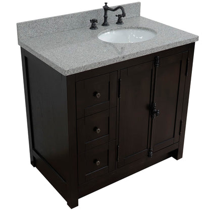 37" Single vanity in Brown Ash finish with Gray granite top and oval sink Right doors/Right sink