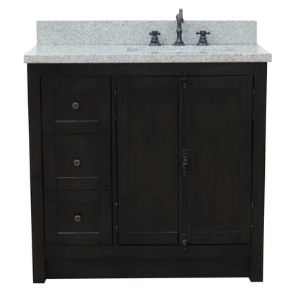 37" Single vanity in Brown Ash finish with Gray granite top and rectangle sink Right doors/Right sink