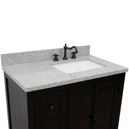 37" Single vanity in Brown Ash finish with Gray granite top and rectangle sink Right doors/Right sink