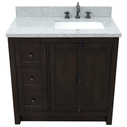 37" Single vanity in Brown Ash finish with Gray granite top and rectangle sink Right doors/Right sink