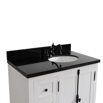 37" Single vanity in Glacier Ash finish with Black galaxy top and oval sink Right doors/Right sink