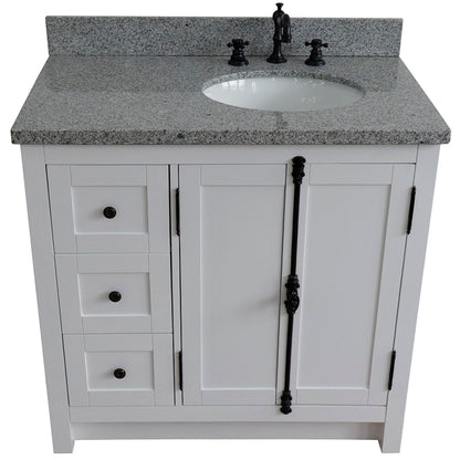 37" Single vanity in Glacier Ash finish with Gray granite top and oval sink Right doors/Right sink