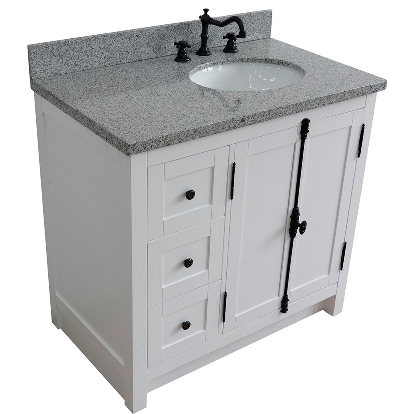 37" Single vanity in Glacier Ash finish with Gray granite top and oval sink Right doors/Right sink