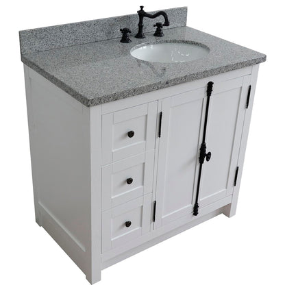 37" Single vanity in Glacier Ash finish with Gray granite top and oval sink Right doors/Right sink