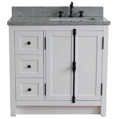 37" Single vanity in Glacier Ash finish with Gray granite top and rectangle sink Right doors/Right sink