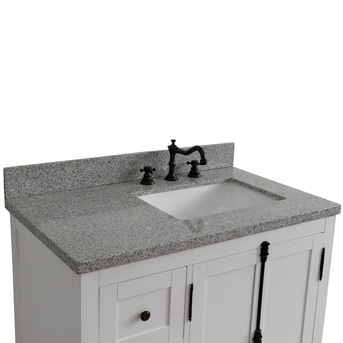 37" Single vanity in Glacier Ash finish with Gray granite top and rectangle sink Right doors/Right sink