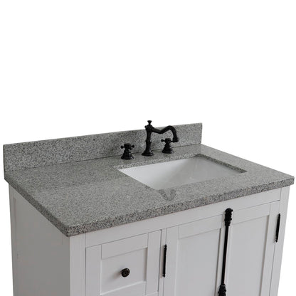 37" Single vanity in Glacier Ash finish with Gray granite top and rectangle sink Right doors/Right sink