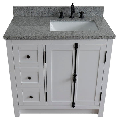 37" Single vanity in Glacier Ash finish with Gray granite top and rectangle sink Right doors/Right sink