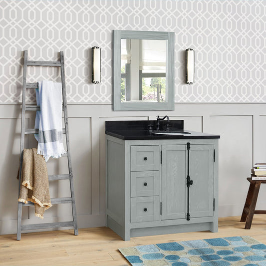 37" Single vanity in Gray Ash finish with Black galaxy top and oval sink Right doors/Right sink