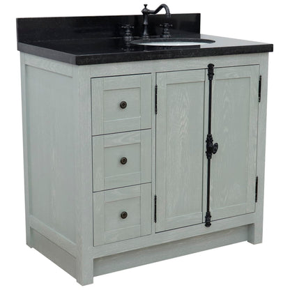 37" Single vanity in Gray Ash finish with Black galaxy top and oval sink Right doors/Right sink