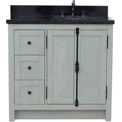 37" Single vanity in Gray Ash finish with Black galaxy top and oval sink Right doors/Right sink
