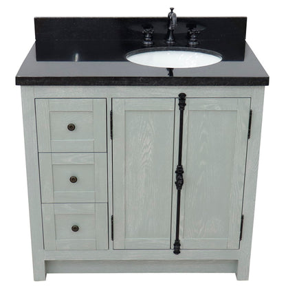 37" Single vanity in Gray Ash finish with Black galaxy top and oval sink Right doors/Right sink