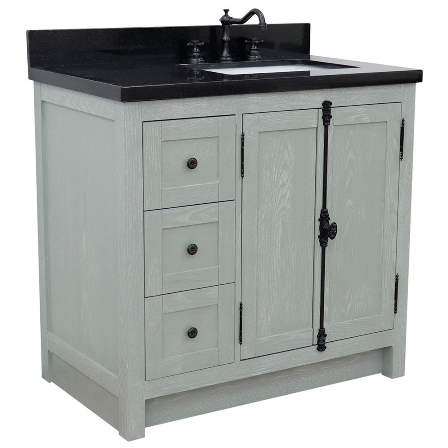 37" Single vanity in Gray Ash finish with Black galaxy top and rectangle sink Right doors/Right sink